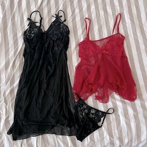 Babydoll Lingerie (3 piece) Red and Black